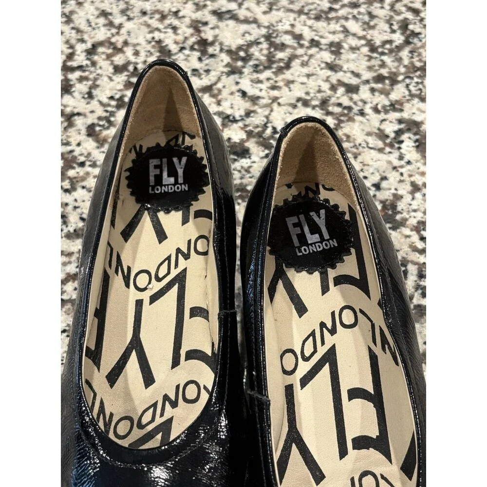 Fly London Yoni Shoes Women’s EU 36 Black Patent Leather Wedge Heel‎ Slip On